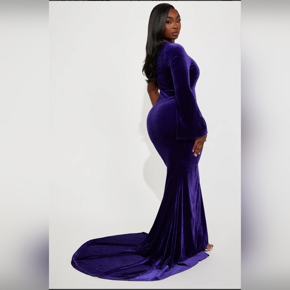 NWT FN Maria Velvet Maxi Elegant Purple One-Shoulder Dress Formal - Picture 4 of 7